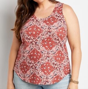 Maurices 24/7 Red Bandana Floral Sleeveless Plus Size Comfy Tank Plus Size 2X